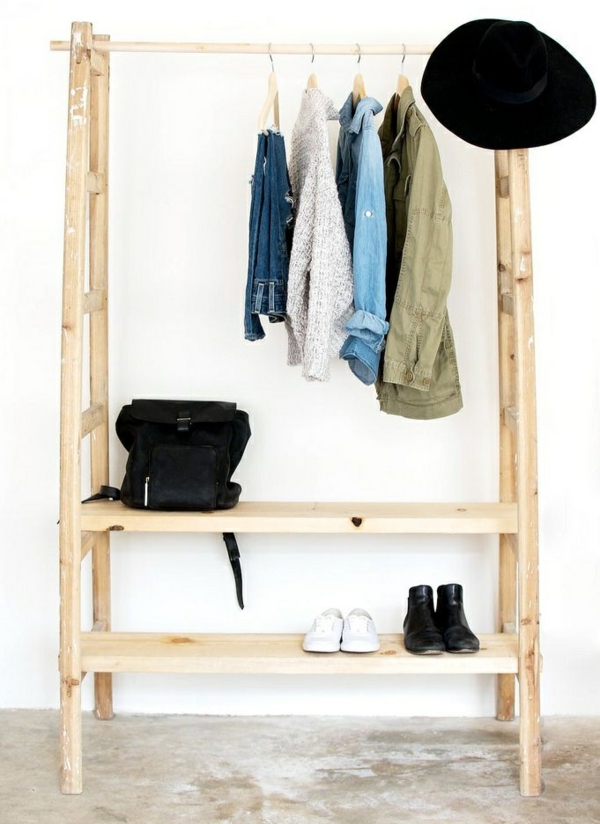 clothes rack walk-in wardrobe yourself build wooden ladder