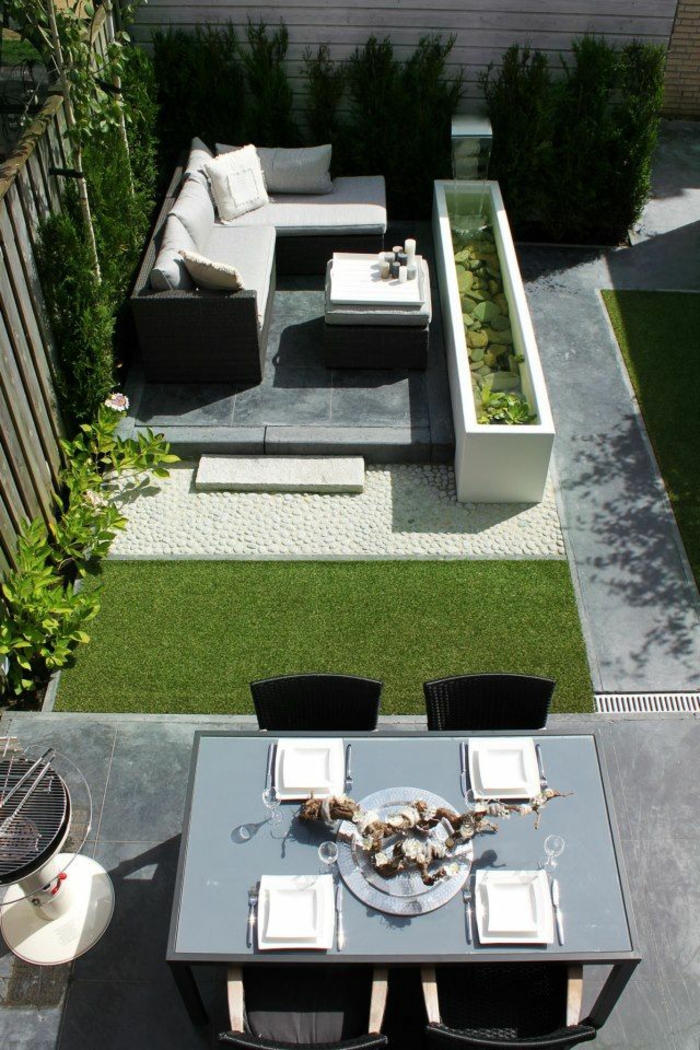 malá terasa design nápady udržitelné budování trávníku koberec