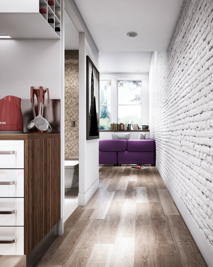Μικρό διαμέρισμα που έχει συσταθεί τοίχο τοίχο διακόσμηση κουζίνας διάδρομο σχεδιασμό