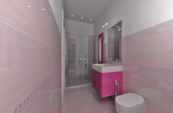 baño pequeño azulejo cabina de ducha rosa vidrio muebles de baño baño de mujeres rosa