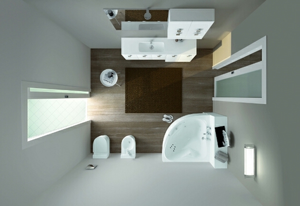 baño pequeño diseño de piso de madera acabado ducha cubículos muebles de baño moderno