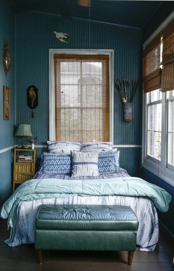 חדר שינה קטן להגדיר ניואנסים ירוק הספסל השינה