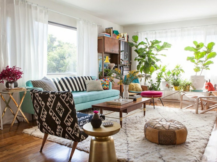 lille stue sæt boheme stil hjem møbler indendørs planter