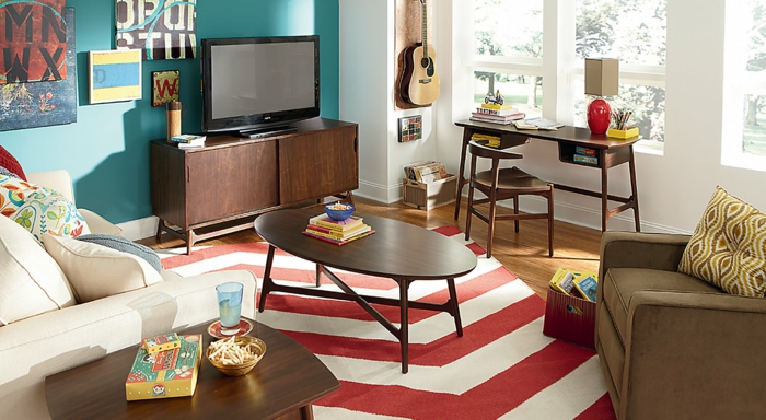 malý obývací pokoj nastavit retro styl koberec hodit polštář