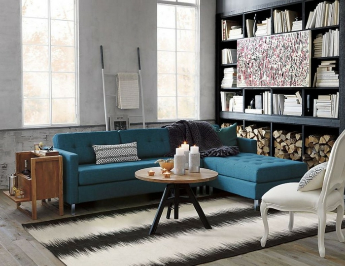 μικρό δωμάτιο προσφέρει ιδέες καθιστικό μπλε καναπέ γωνία