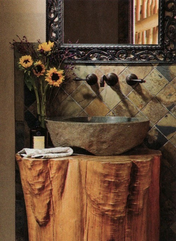 творчески декорация идеи дърво буца мивка баня