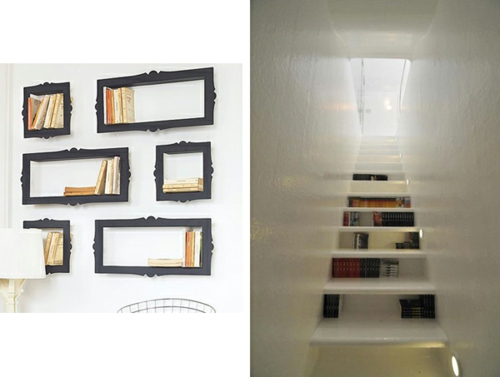 δημιουργική ιδέα αποθήκευσης βιβλίων κρέμονται σκάλες διαδρόμου πλαισίου