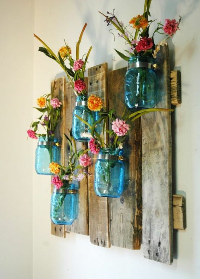 kreativní řemesla nápady zedník sklenice kytky vázy rustikální stěna dekor