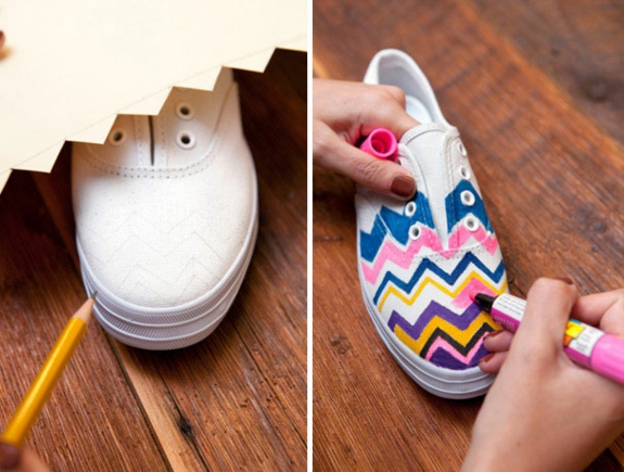 kreative håndværk ideer til voksen sko farve swatch chevron mønster