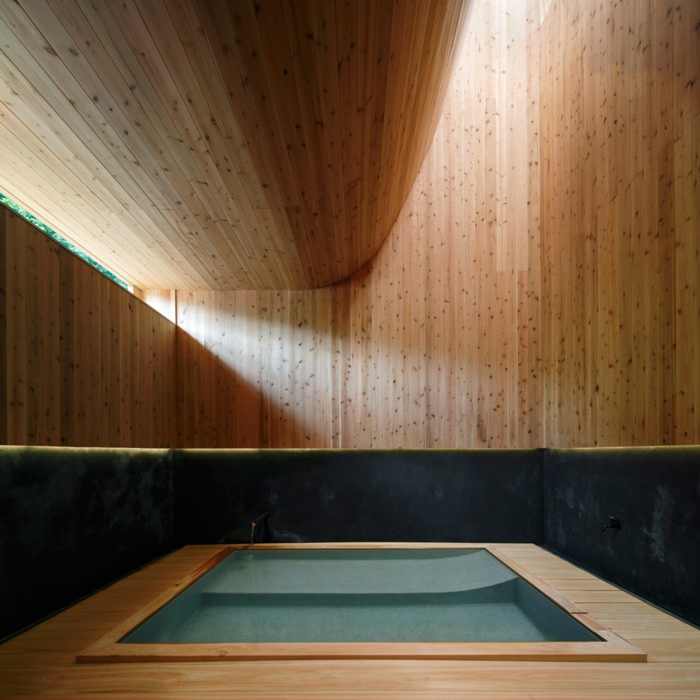 creatief wandontwerp houten lambrisering interieur ideeën zwembad