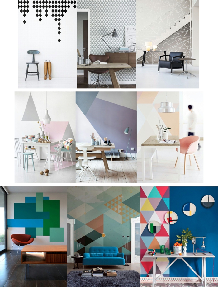 diseño creativo de pared diseño de pared esquema de color triángulos rectángulos muebles rectangulares