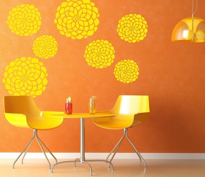 Patrón de pared pared decorar diseño de pared diseño de color calcomanías de pared flores amarillas