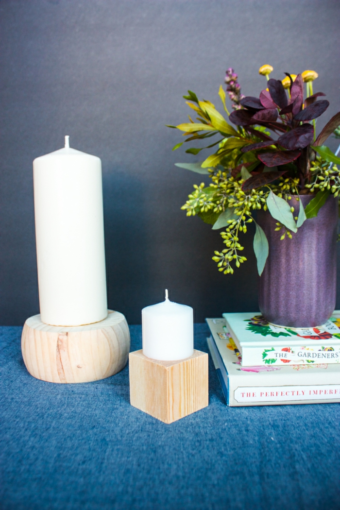 творчески занаятчийски дървен блок свещник