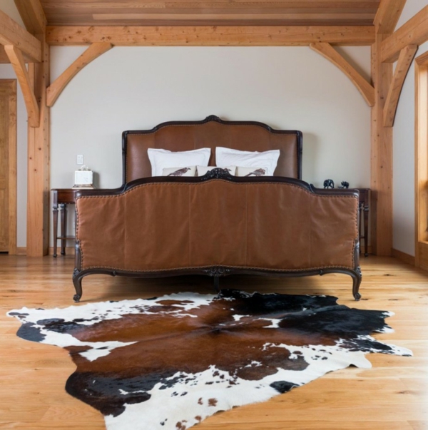 piele de vacă rugă dormitor pat covor pernă pat maro piele