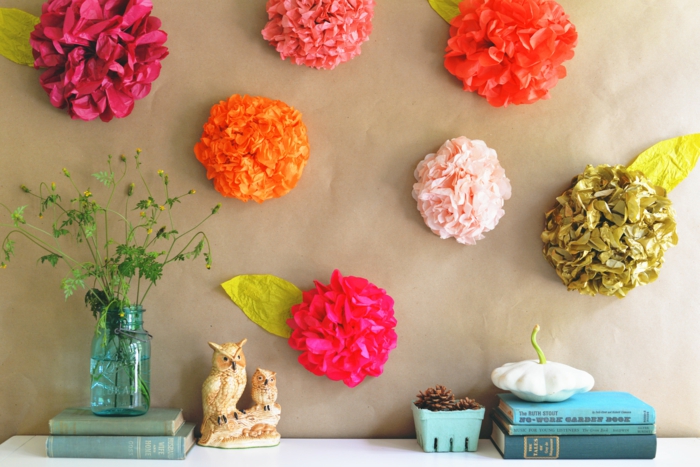τεχνητά λουλούδια χαρτί λουλούδια πολύχρωμα διακόσμηση τοίχων