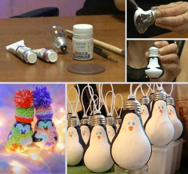 Πιγκουΐνους λάμπα-bulb-μορφή-DIY-deco
