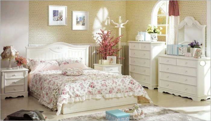 maalaistyylinen ranskalainen tyyli makuuhuone kukka kuvio