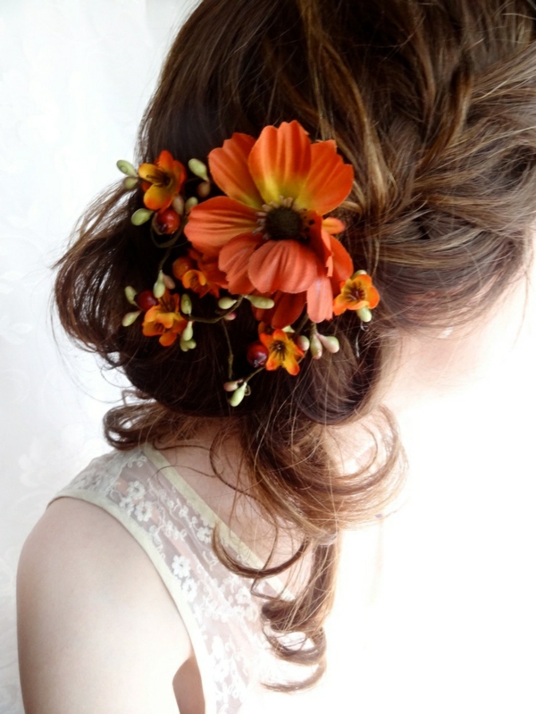 ilgaplaukis šukuosenos su rudens gėlėmis augalų herbstdeko idėjos