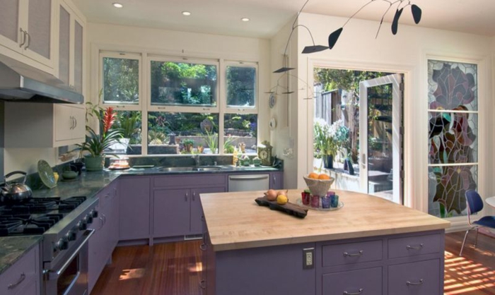 薰衣草颜色深紫色厨房家具虚荣单位木材