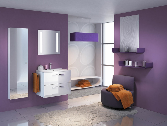 mobilier de salle de bain moderne couleur lavande