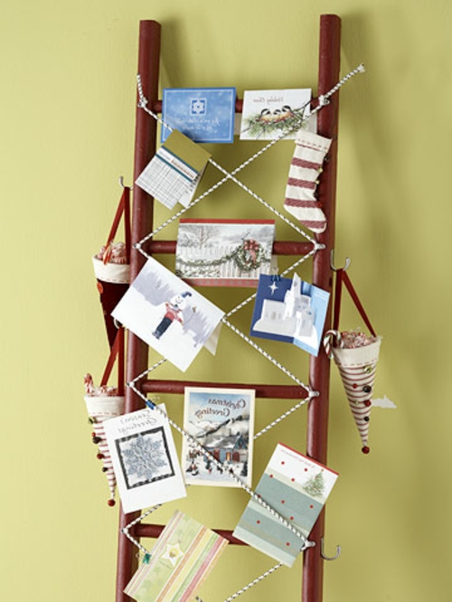 decoración de pared ligera para tarjetas de cuerda de goma de alambre de escalera de Navidad