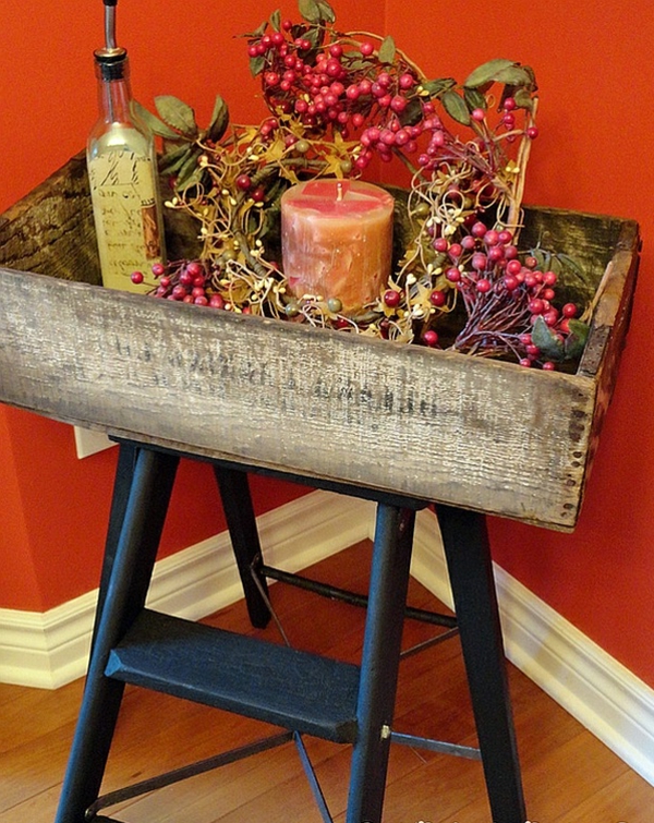 סולם מדף קטן שולחן עץ קישוט חג המולד