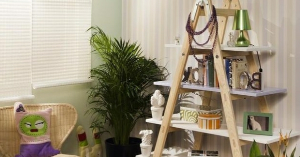 Ladder hylde væg hylder DIY deco billedramme lænestol blomsterkrukke