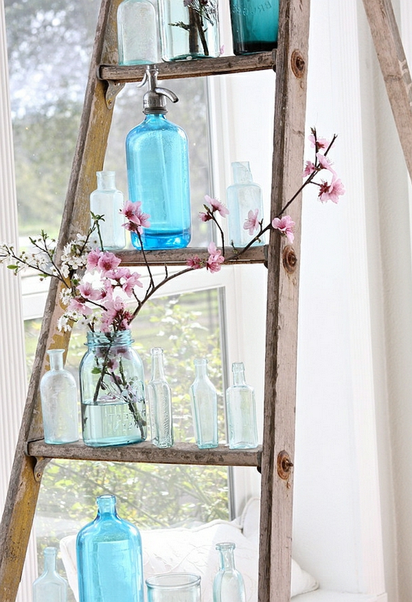 Žebříkové poličky na žebříky DIY čerstvé sklo namalované