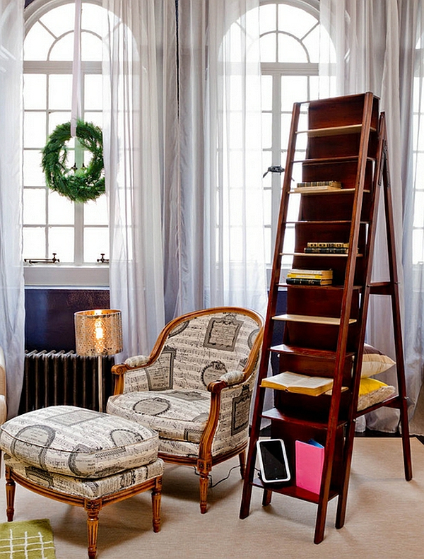 Ladder hylde væg hylder DIY lænestol vindue gardiner gulvlampe