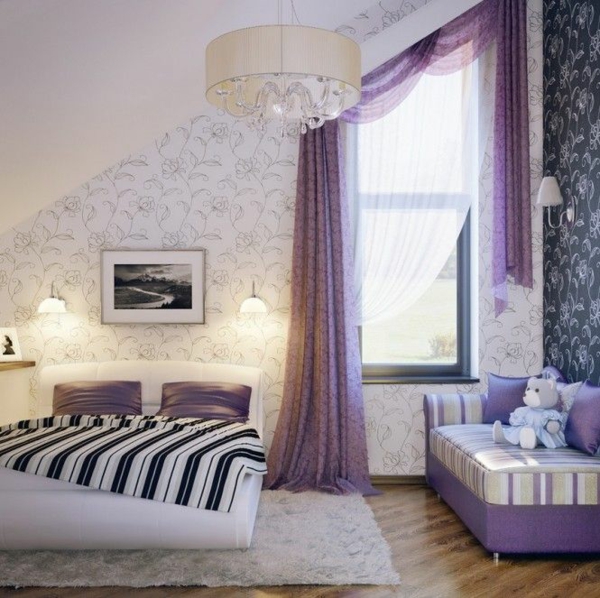 lampshade wallpaper curtains in purple window curtains bedroom