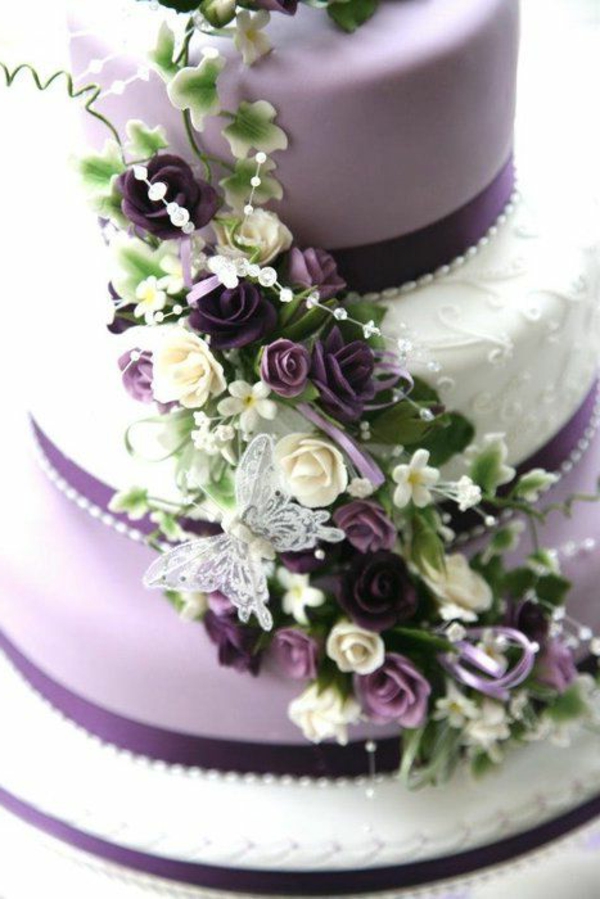 紫色紫罗兰色细微差别婚礼蛋糕想法细节