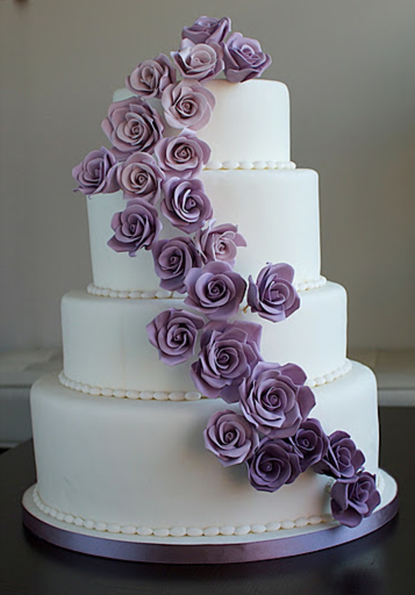 purple roses pattern wedding cake ideas four