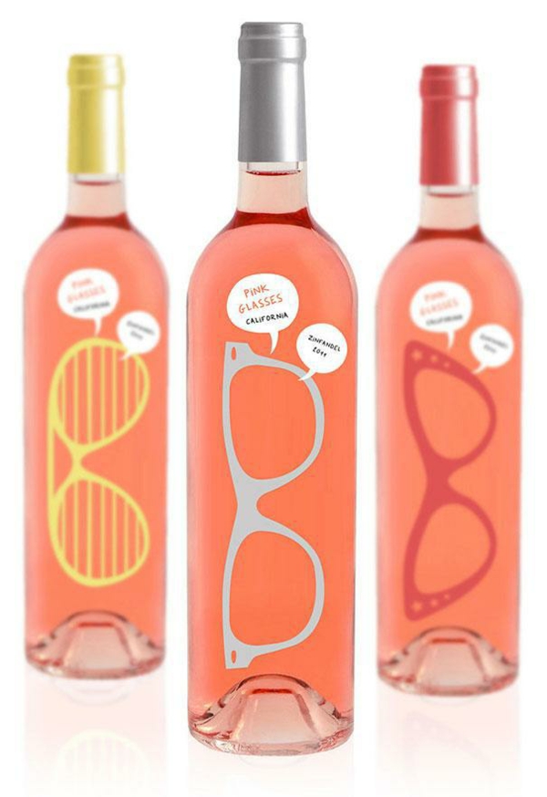 sjov emballage lyserøde briller vin