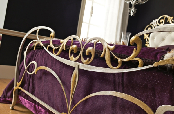 ideas de decoración de lujo cama de metal con adornos de rocalla