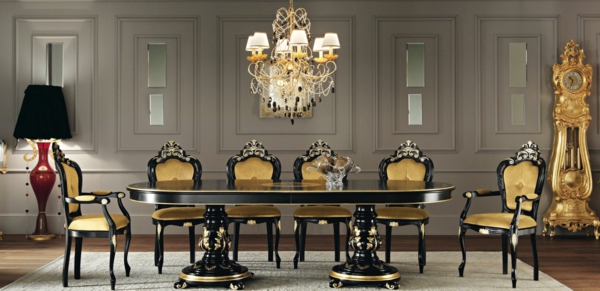 луксозни мебели италиански дизайнерски мебели черни жълти столове