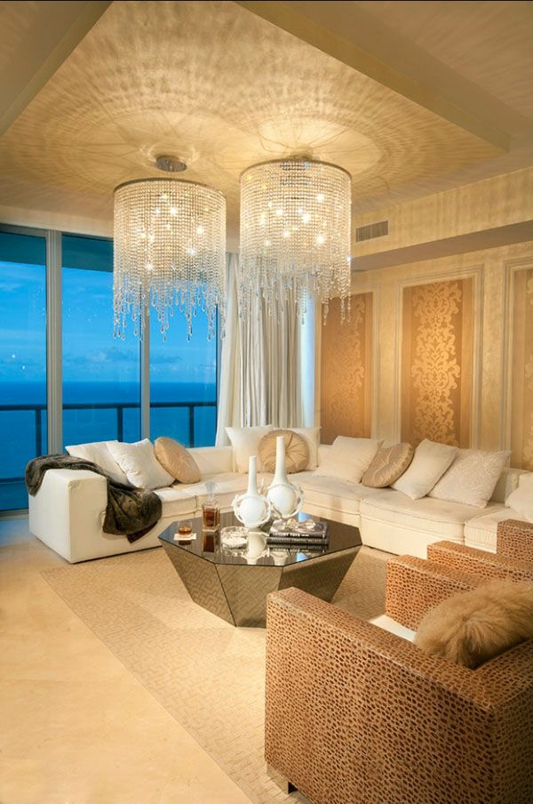 ideas de diseño de sala de estar de lujo lámpara de colores cálidos