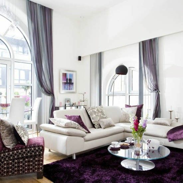 luxusní atmosféra ambiente obývací pokoj fialový koberec