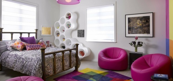 الفتيات الاطفال غرفة ألوان صارخة الجمع بين الأثاث الحديث اختيار