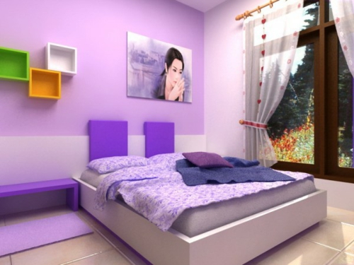 女孩苗圃着色青年房紫色床窗口