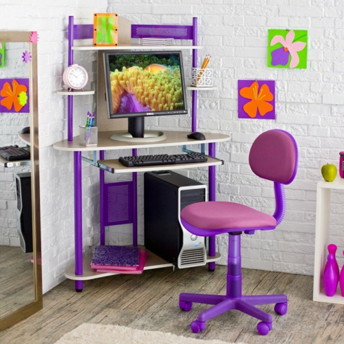 meisje bureau bureaustoel kleurenschema voor de jeugd kamer paars roze kleuren