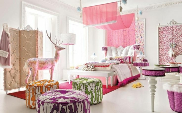 момиче стая дизайн табуретка легло