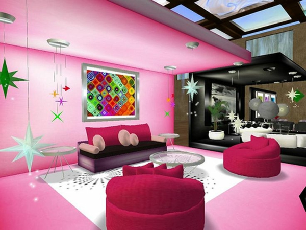 تصميم غرفة الفتاة باللون الوردي الأفكار ديكو كبيرة البراز