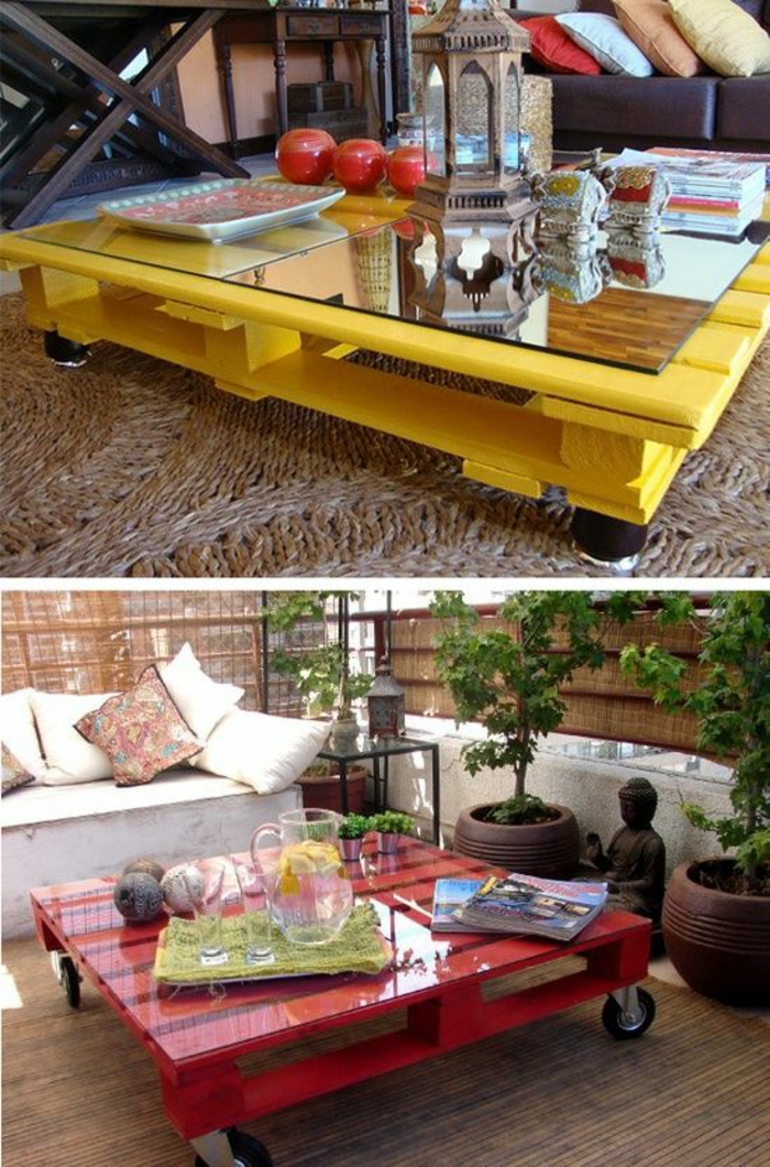 meubles en palettes peinture colorée table en bois construire vous-même