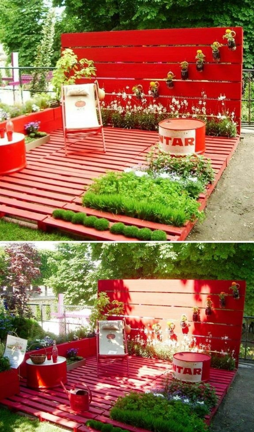 muebles paletas hierba jardín silla plegable color rojo