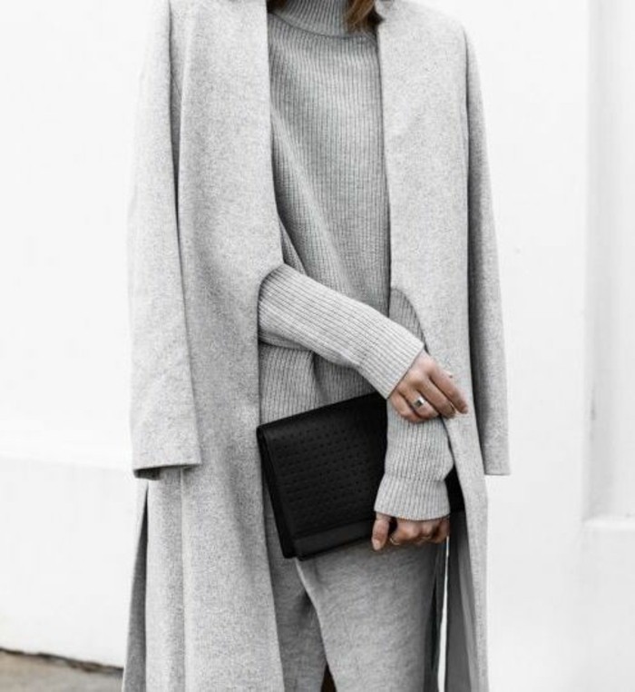 kabát šedé ženy podzim móda elegantní oblečení ženy kabát