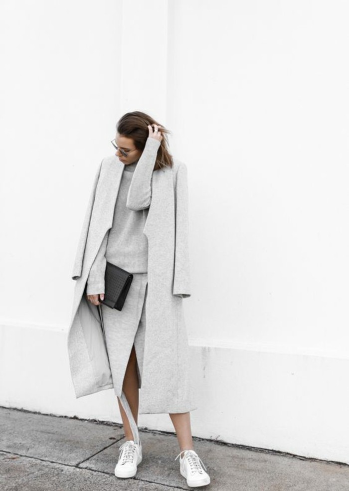 manteau gris dames automne mode élégante tenue