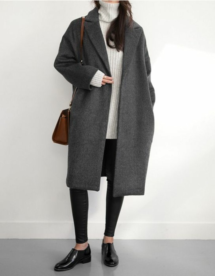 manteau gris dames automne mode manteau de laine gris foncé