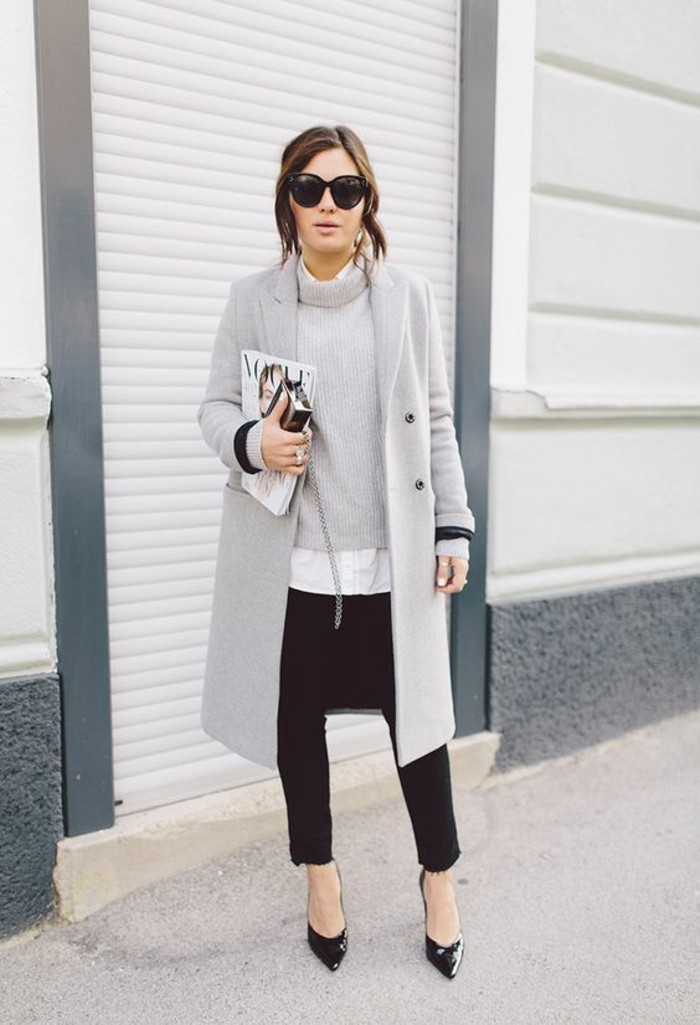 kabát šedé dámy módní trendy spadají módní obrázky