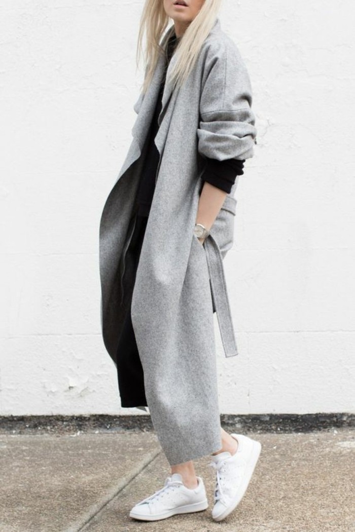 kabát šedé ženy módní trendy podzimní móda ženy kabát dlouho