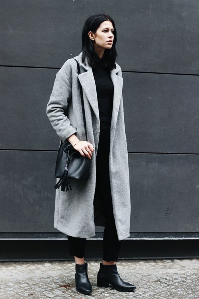 kabát šedé ženy móda trendy podzimní móda dámská móda kotník délka